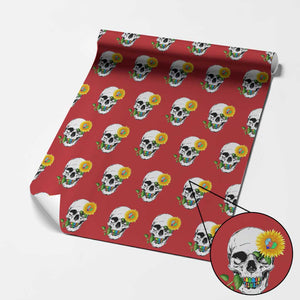 Autism Skull Sunflower Wrapping Paper Roll Support Autistic Puzzle Pieces Heart TS02 Red Print Your Wear