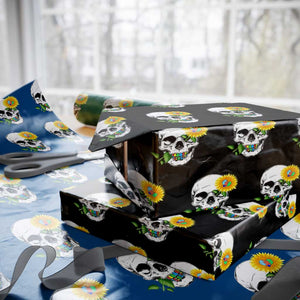 Autism Skull Sunflower Wrapping Paper Roll Support Autistic Puzzle Pieces Heart TS02 Black Print Your Wear