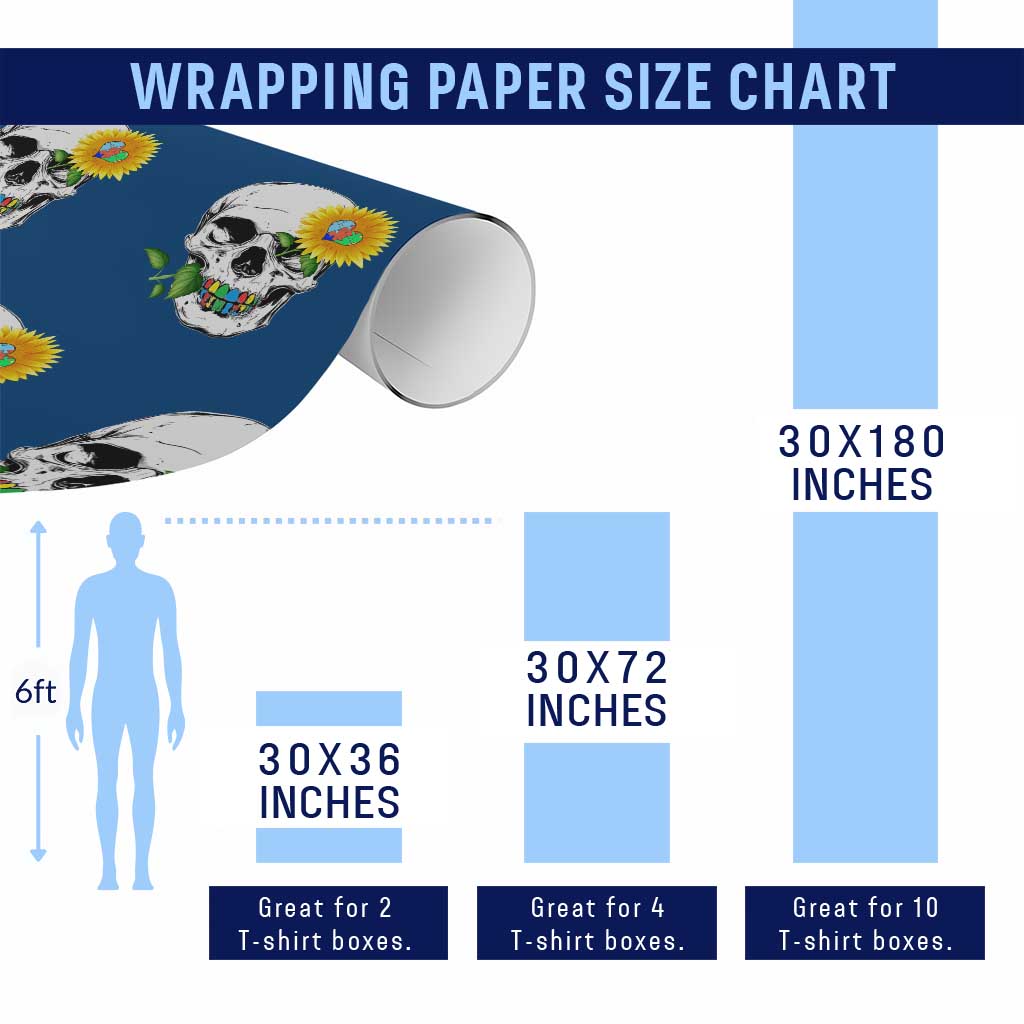Autism Skull Sunflower Wrapping Paper Roll Support Autistic Puzzle Pieces Heart TS02 Print Your Wear