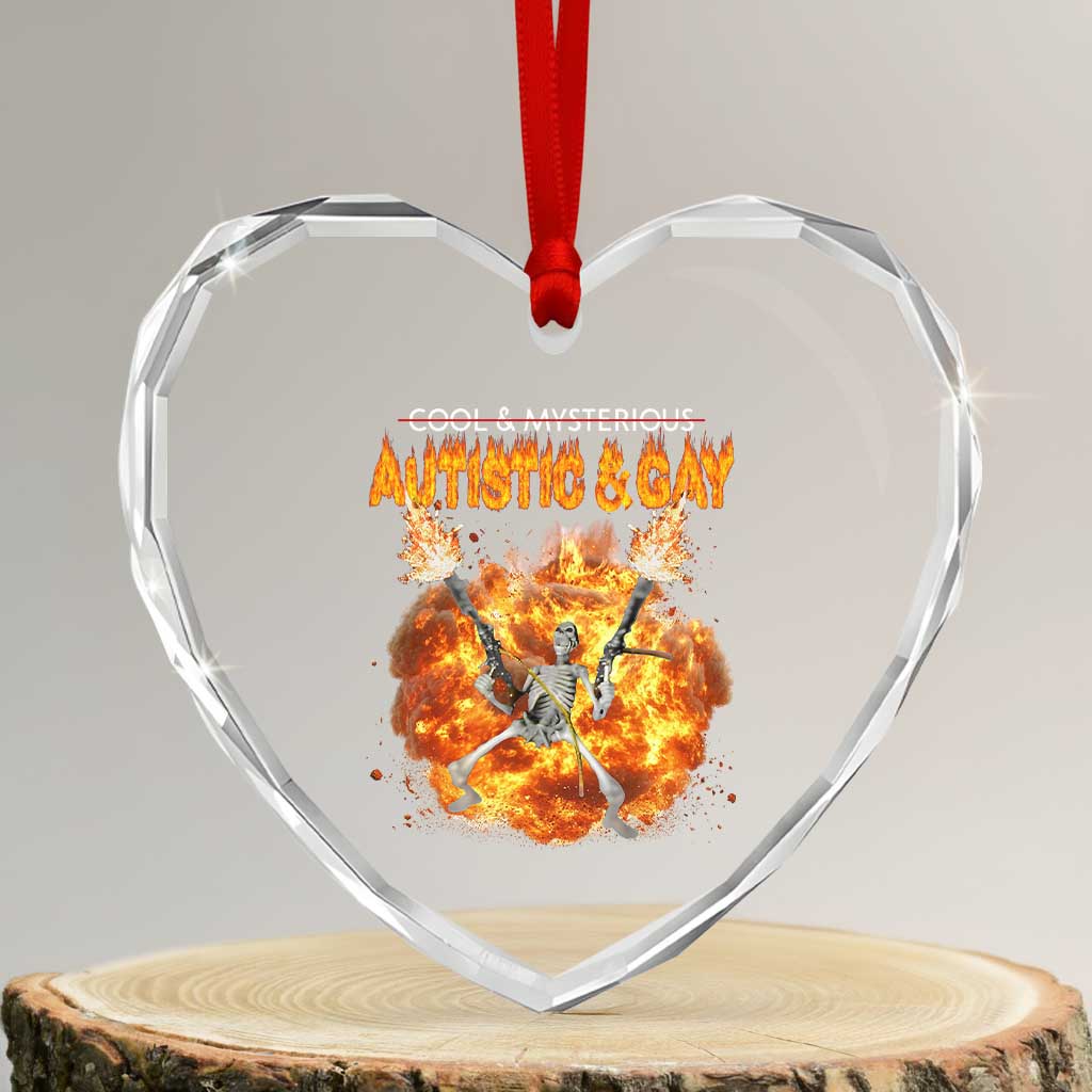 Autistic And Gay Skeleton Explosion Heart Crystal Glass Ornament TS10 Transparent Glass 3'' Heart Print Your Wear