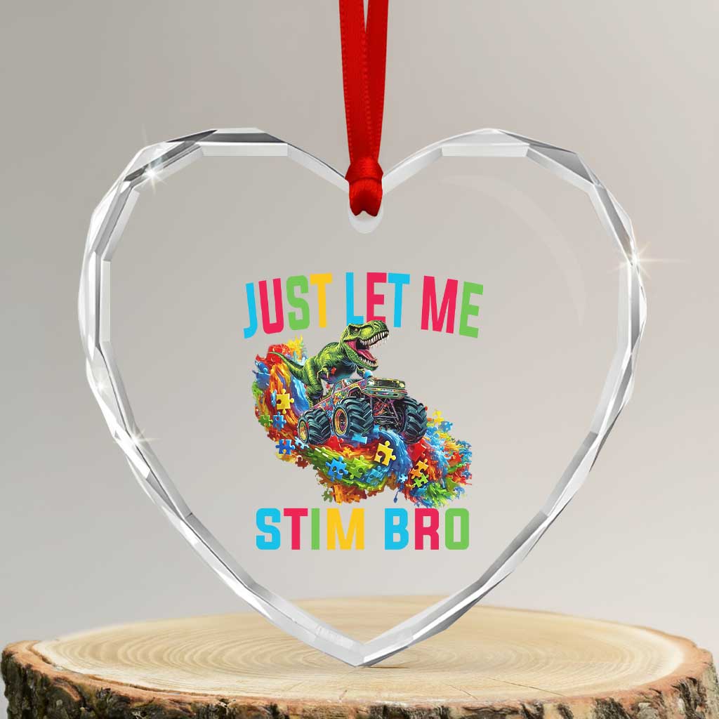 Autistic Dino Rex Driving Monster Truck Heart Crystal Glass Ornament Autism Is My Superpower TS02 Transparent Glass 3'' Heart Print Your Wear