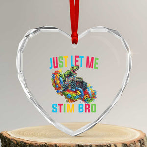 Autistic Dino Rex Driving Monster Truck Heart Crystal Glass Ornament Autism Is My Superpower TS02 Transparent Glass 3'' Heart Print Your Wear