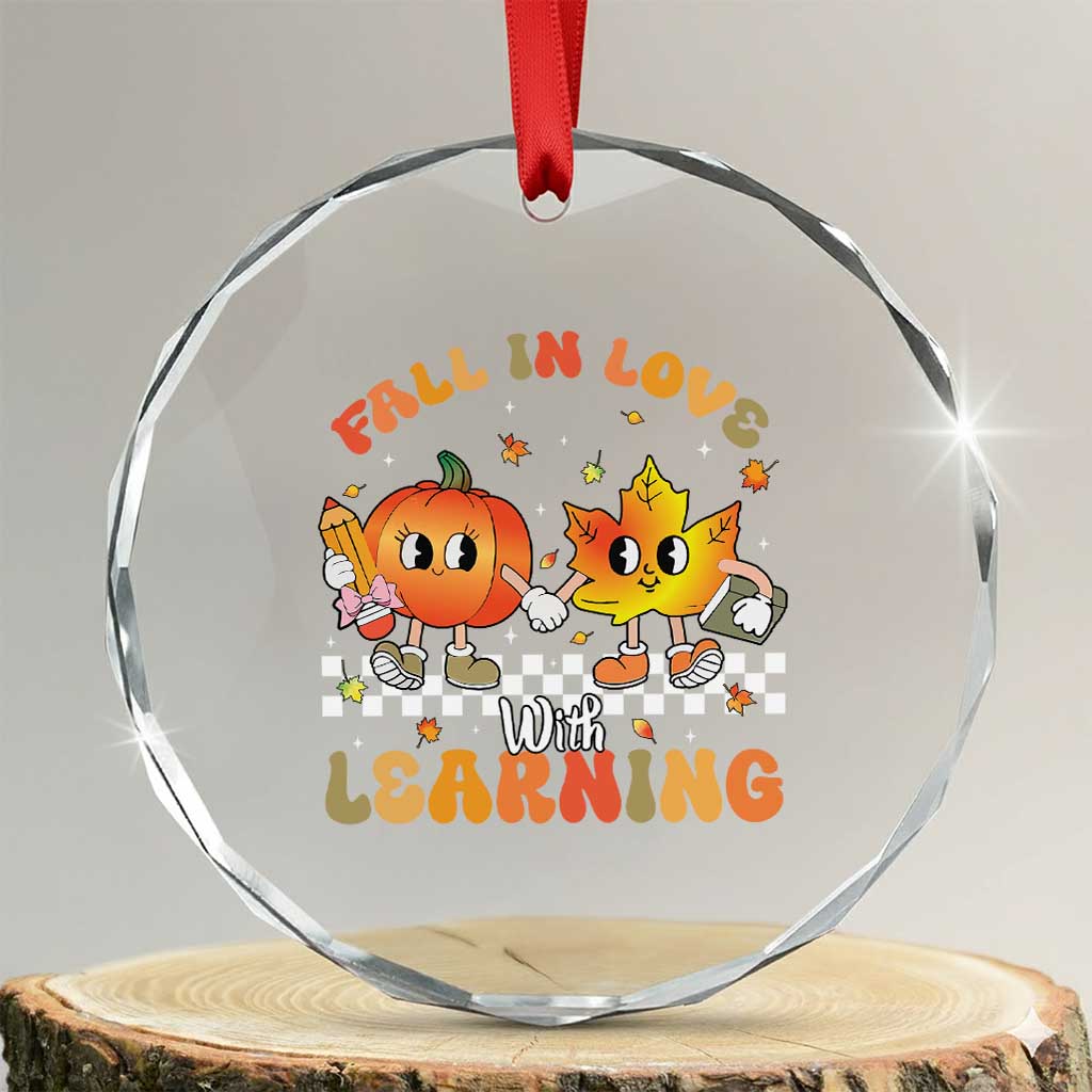 Autumn Teacher Crystal Glass Ornament Retro Fall In Love With Learning Thanksgiving Pumpkin TS10 Transparent Glass 3'' Circle Print Your Wear