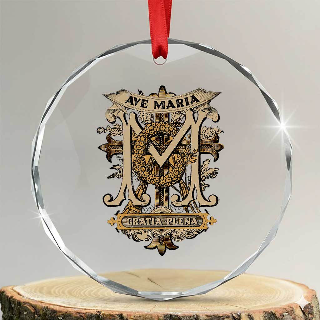Ave Maria Crystal Glass Ornament Gratia Plena Blessed Mother Mary Hail TS09 Transparent Glass 3'' Circle Print Your Wear