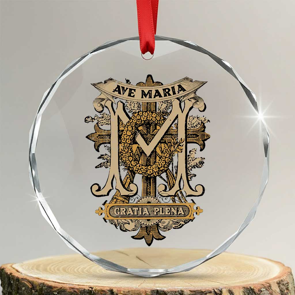 Ave Maria Crystal Glass Ornament Gratia Plena Blessed Mother Mary Hail TS09 Transparent Glass 3'' Circle Print Your Wear