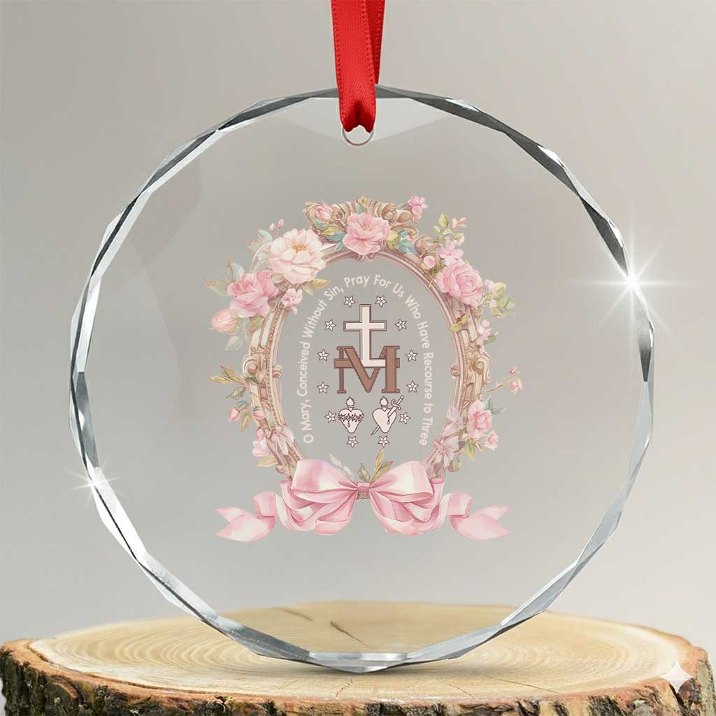 Ave Maria Crystal Glass Ornament Miraculous Medal Blessed Mother Mary Hail TS09