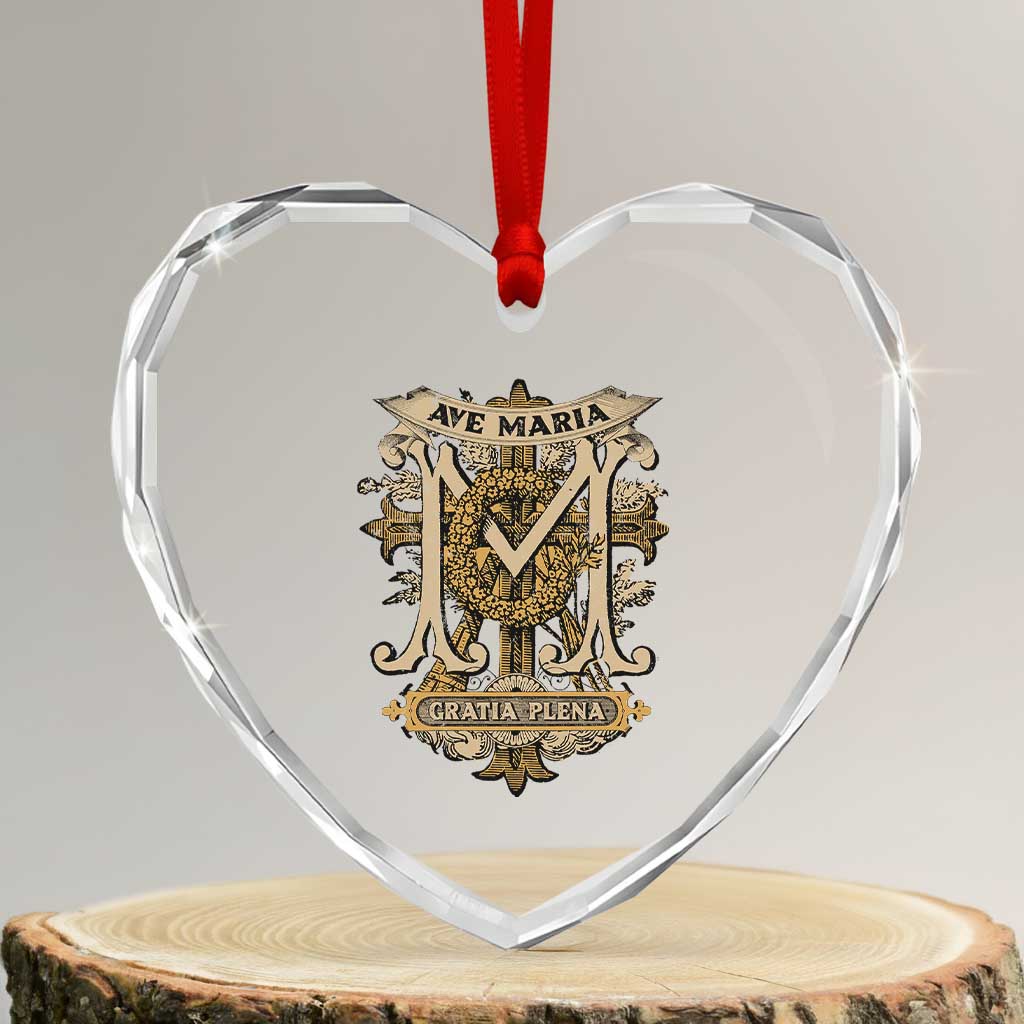 Ave Maria Heart Crystal Glass Ornament Gratia Plena Blessed Mother Mary Hail TS09 Transparent Glass 3'' Heart Print Your Wear