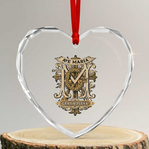 Ave Maria Heart Crystal Glass Ornament Gratia Plena Blessed Mother Mary Hail TS09 Transparent Glass 3'' Heart Print Your Wear