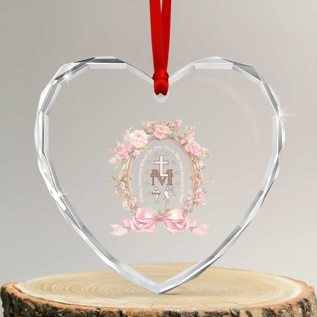 Ave Maria Heart Crystal Glass Ornament Miraculous Medal Blessed Mother Mary Hail TS09 Transparent Glass 3'' Heart Print Your Wear