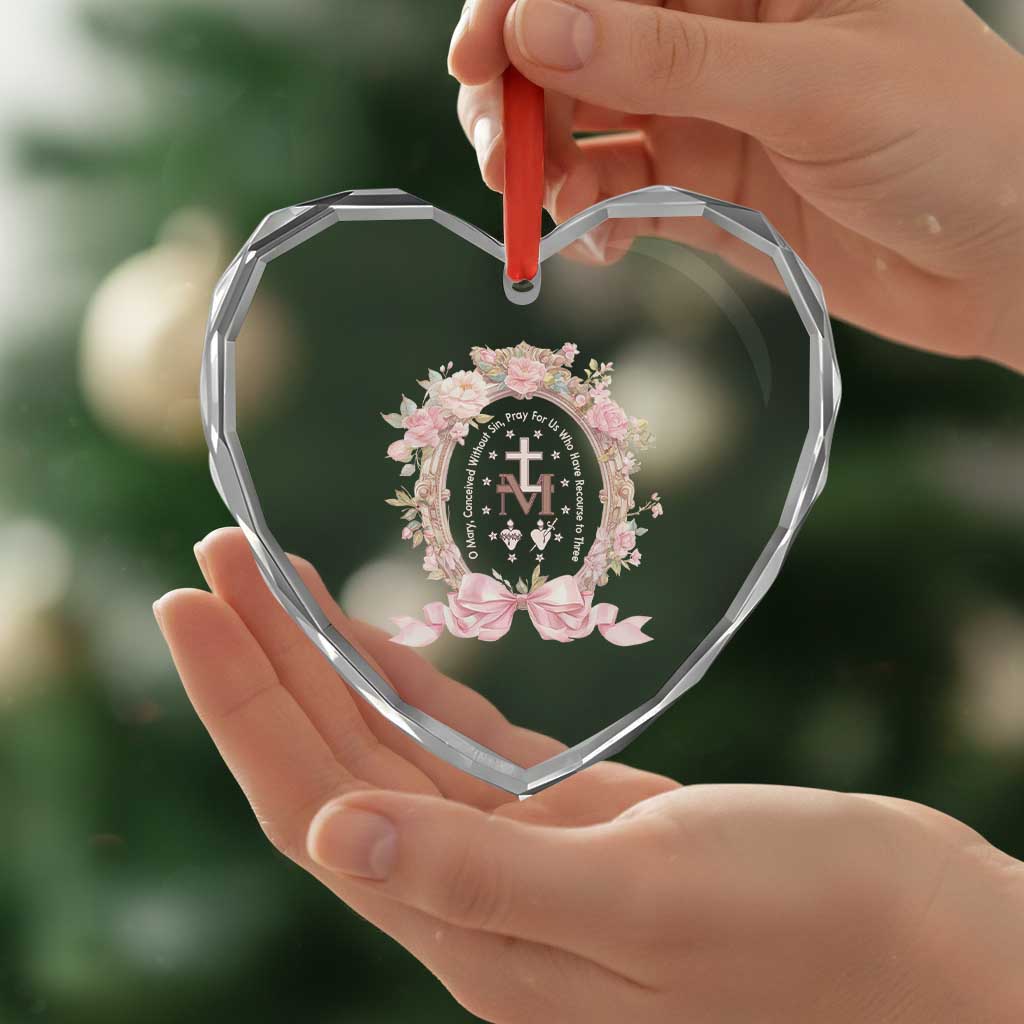 Ave Maria Heart Crystal Glass Ornament Miraculous Medal Blessed Mother Mary Hail TS09 Print Your Wear