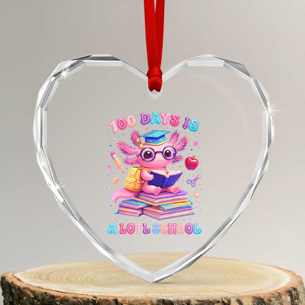 Axolotl 100 Days Of School Heart Crystal Glass Ornament 100 Days Is Alotl School TS10 Transparent Glass 3'' Heart Print Your Wear