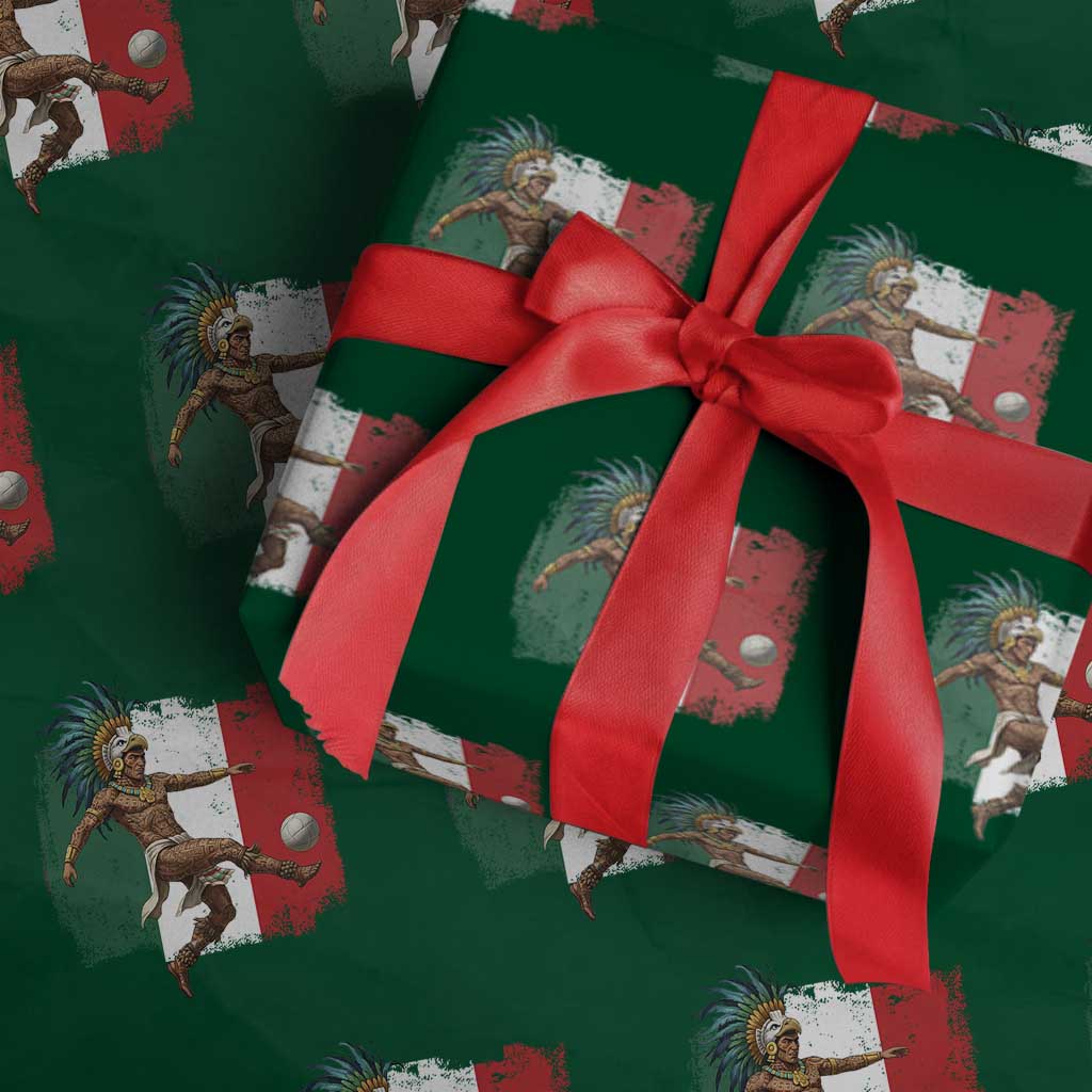Aztec Warrior Playing Soccer Wrapping Paper Roll Mexican Pride Football Fan Gift TS12 Green Print Your Wear