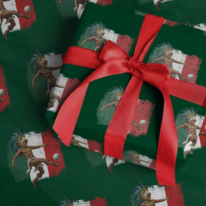 Aztec Warrior Playing Soccer Wrapping Paper Roll Mexican Pride Football Fan Gift TS12 Green Print Your Wear
