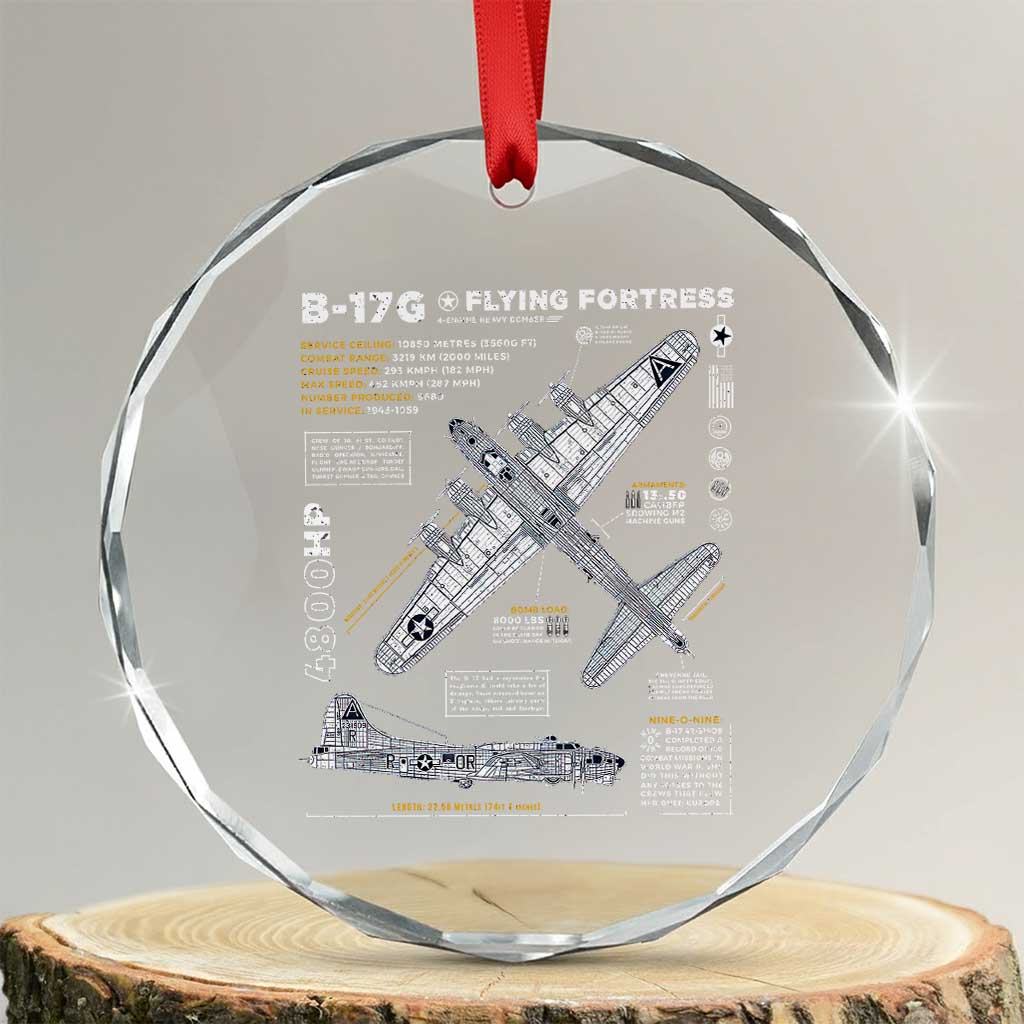 B-17 Flying Fortress Crystal Glass Ornament WW2 B-17G Bomber Vintage Aviation TS02 Transparent Glass 3'' Circle Print Your Wear