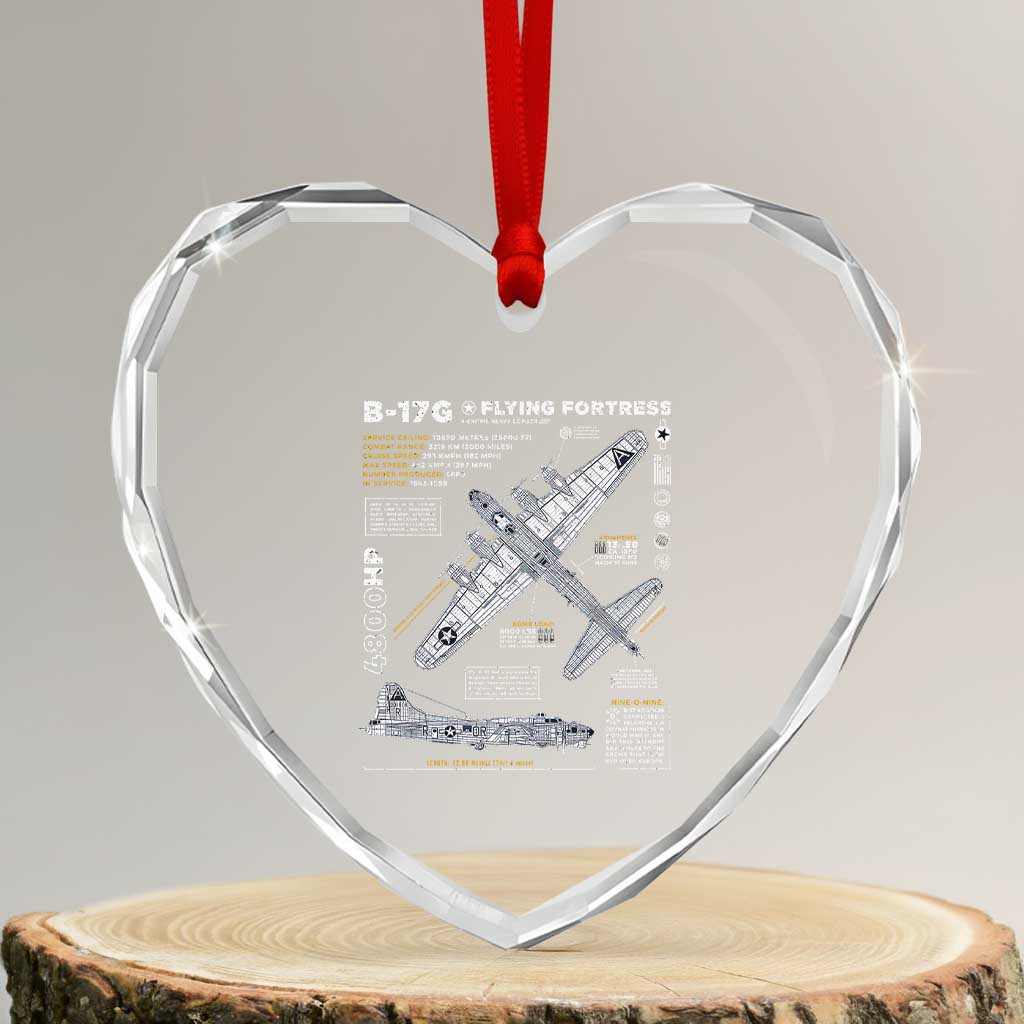 B-17 Flying Fortress Heart Crystal Glass Ornament WW2 B-17G Bomber Vintage Aviation TS02 Transparent Glass 3'' Heart Print Your Wear