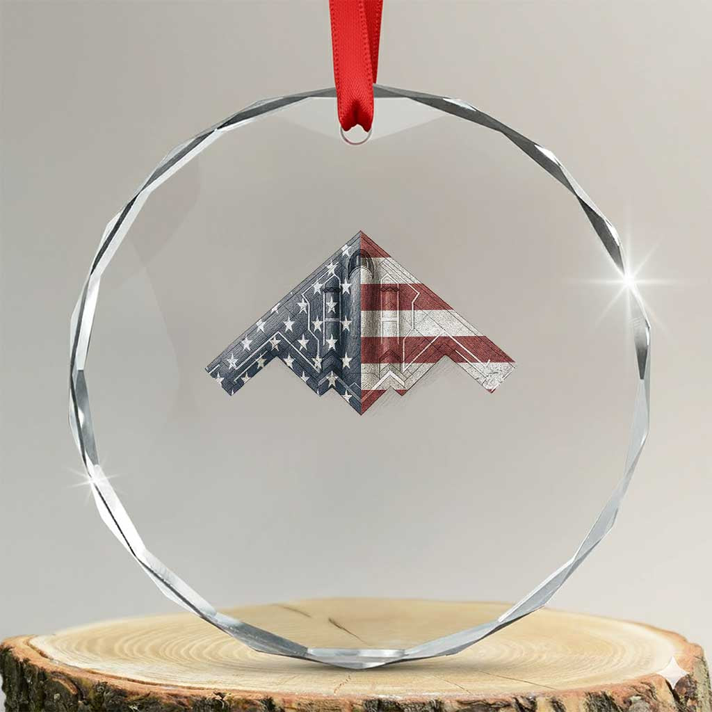 B2 Spirit Crystal Glass Ornament B-2 Bomber Stealth Aircraft Schematic American Flag TS10 Transparent Glass 3'' Circle Print Your Wear