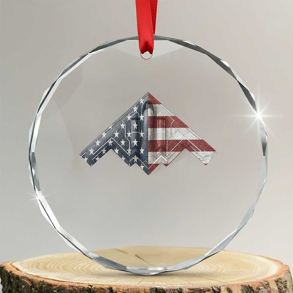 B2 Spirit Crystal Glass Ornament B-2 Bomber Stealth Aircraft Schematic American Flag TS10 Transparent Glass 3'' Circle Print Your Wear