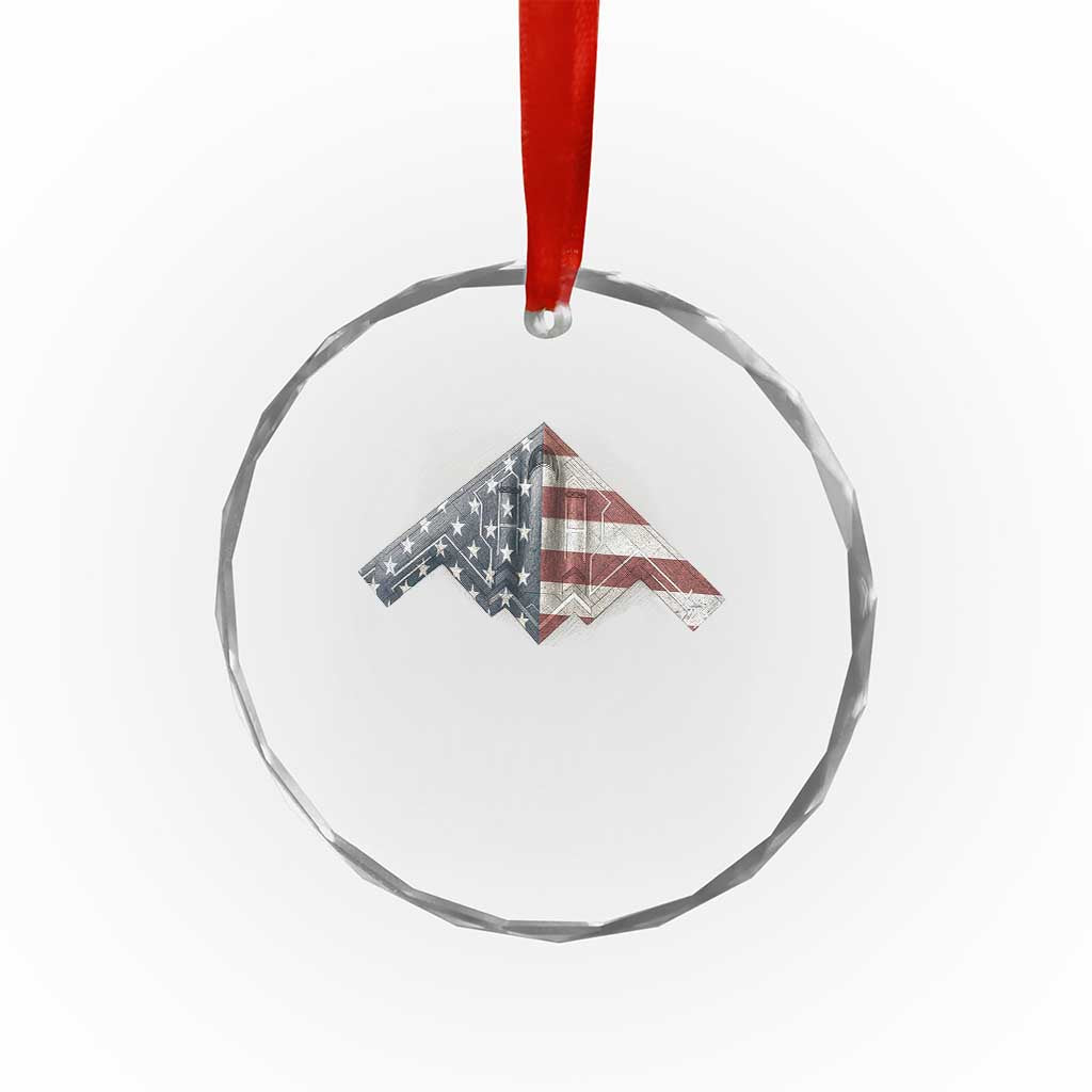 B2 Spirit Crystal Glass Ornament B-2 Bomber Stealth Aircraft Schematic American Flag TS10 Transparent Glass 3'' Circle Print Your Wear