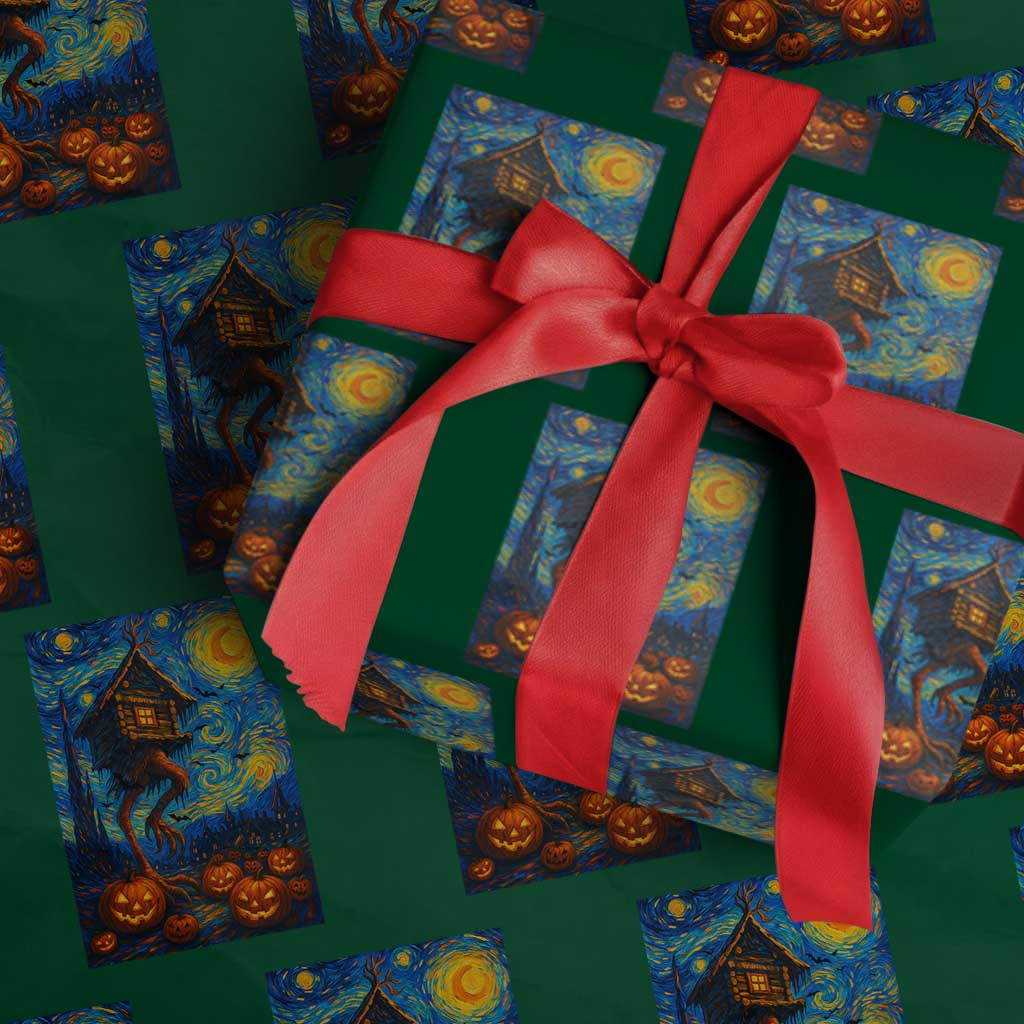 Baba Yaga House Wrapping Paper Roll Starry Night Van Gogh Slavic Folklore Russia Fairy Tale TS10 Green Print Your Wear