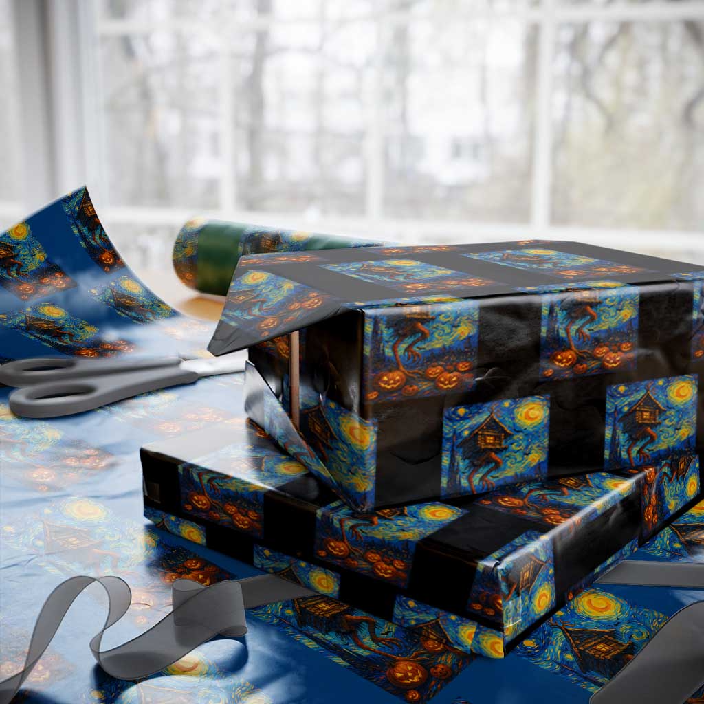Baba Yaga House Wrapping Paper Roll Starry Night Van Gogh Slavic Folklore Russia Fairy Tale TS10 Black Print Your Wear