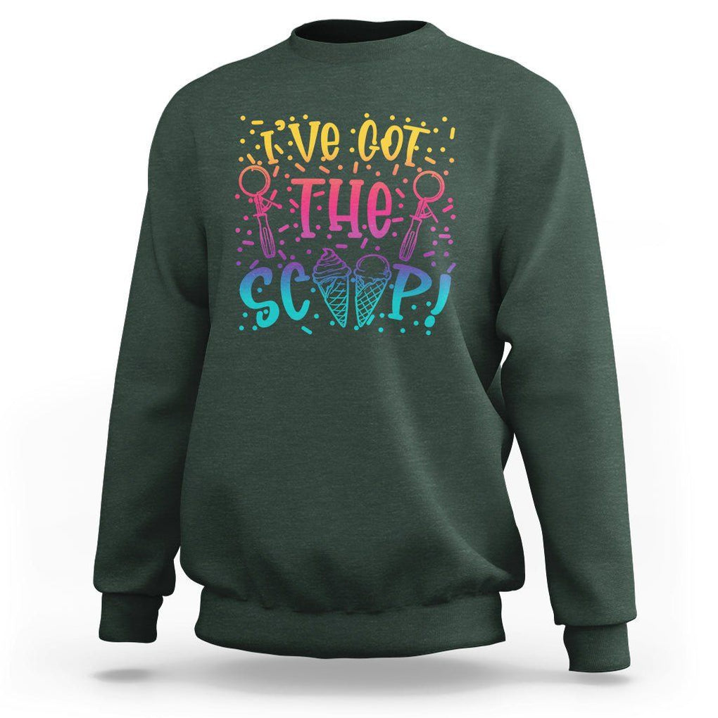 Baby Announcement Sweatshirt I've Got The Scoop Ice Cream Blue Pink Gender Reveal Baby Shower TS02 Dark Forest Green Printyourwear