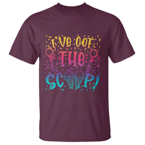 Baby Announcement T Shirt I've Got The Scoop Ice Cream Blue Pink Gender Reveal Baby Shower TS02 Maroon Printyourwear