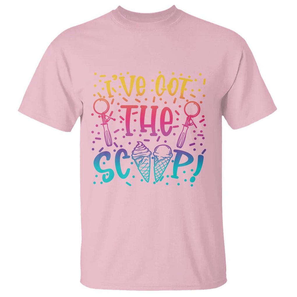 Baby Announcement T Shirt I've Got The Scoop Ice Cream Blue Pink Gender Reveal Baby Shower TS02 Light Pink Printyourwear