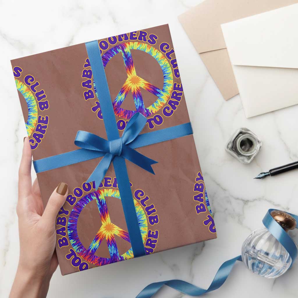 Baby Boomers Club Too Old To Care Retro Tie Dye Effect Printing Wrapping Paper Roll Peace Sign Groovy 60s Hippie Humor Graphic TS02 Mocha Print Your Wear