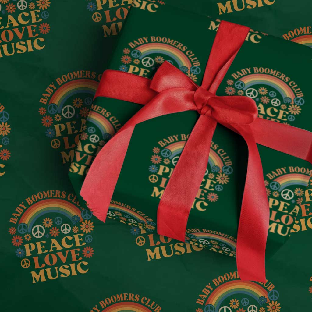 Baby Boomers Generation Wrapping Paper Roll Peace Love Music 60s Hippe TS10 Green Print Your Wear