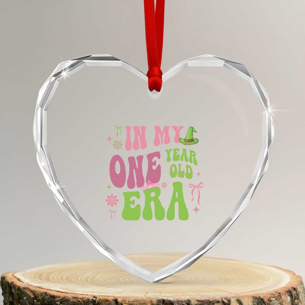 Baby Girl First Birthday Outfit Heart Crystal Glass Ornament In My One Year Old Era Witch Pink Green TS10 Transparent Glass 3'' Heart Print Your Wear