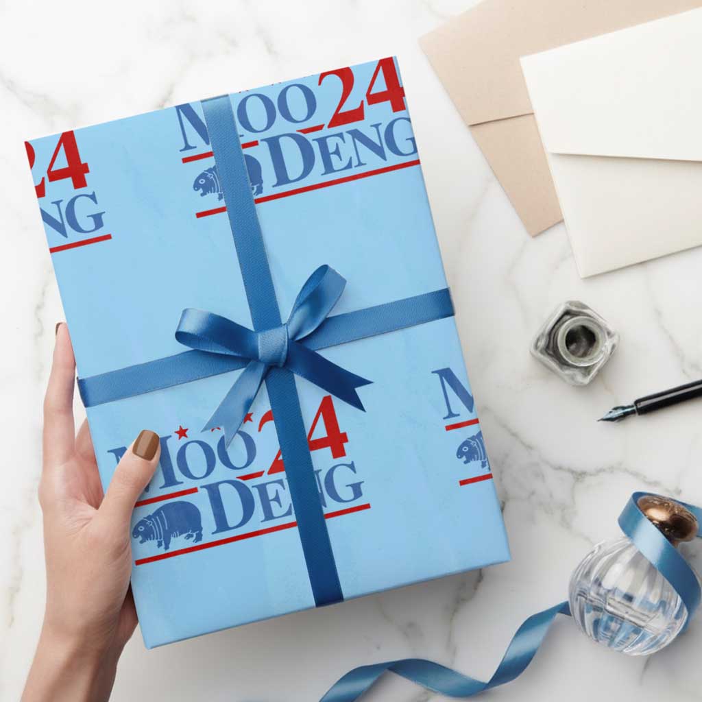 Baby Hippo Moo Deng 2024 Wrapping Paper Roll Pygmy Hippopotamus TS02 Light Blue Print Your Wear