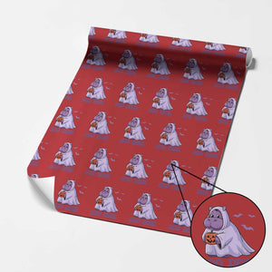 Baby Hippo Moo Deng Wrapping Paper Roll Boo-deng Halloween Cute Pygmy Hippopotamus TS02 Red Print Your Wear