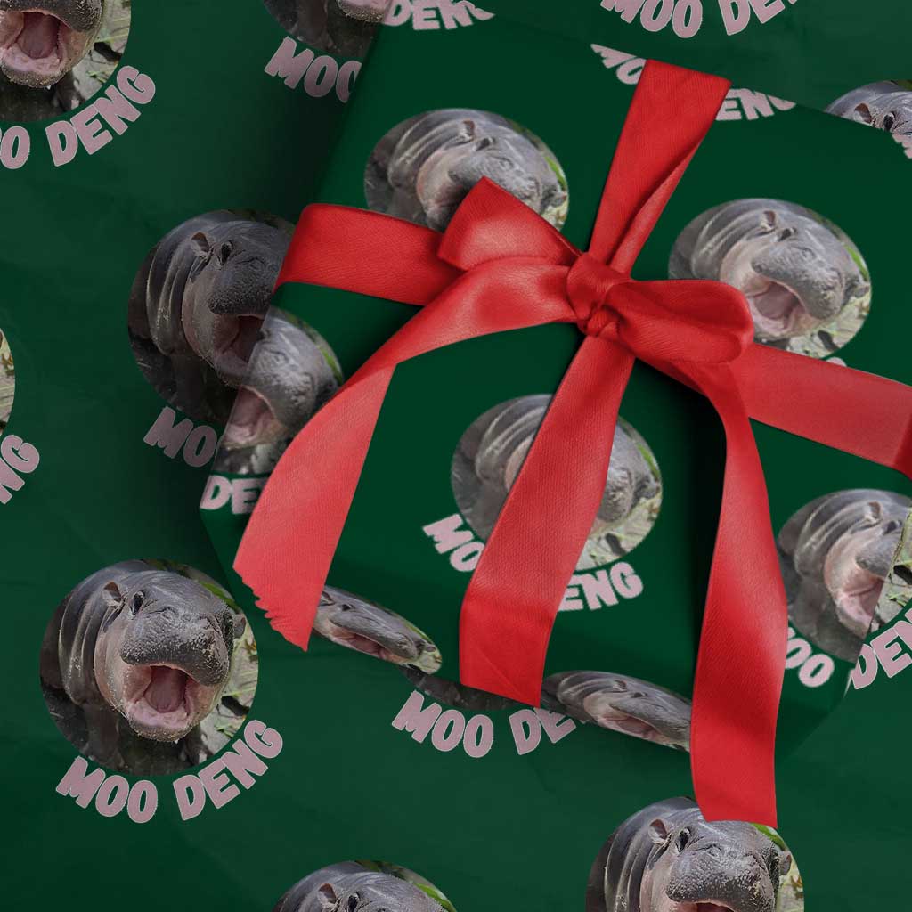 Baby Hippo Moo Deng Wrapping Paper Roll Cute Pygmy Hippopotamus Bouncy Pig TS02 Green Print Your Wear