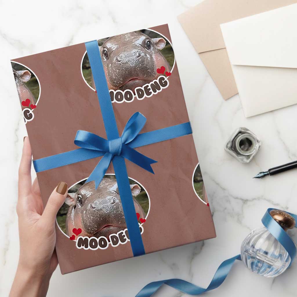 Baby Hippo Moo Deng Wrapping Paper Roll Cute Pygmy Hippopotamus Meme TS02 Mocha Print Your Wear