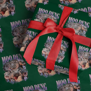 Baby Hippo Moo Deng Wrapping Paper Roll Funny Moo-deng Baby Pygmy Hippopotamus TS02 Green Print Your Wear