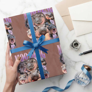 Baby Hippo Moo Deng Wrapping Paper Roll Funny Moo-deng Baby Pygmy Hippopotamus TS02 Mocha Print Your Wear