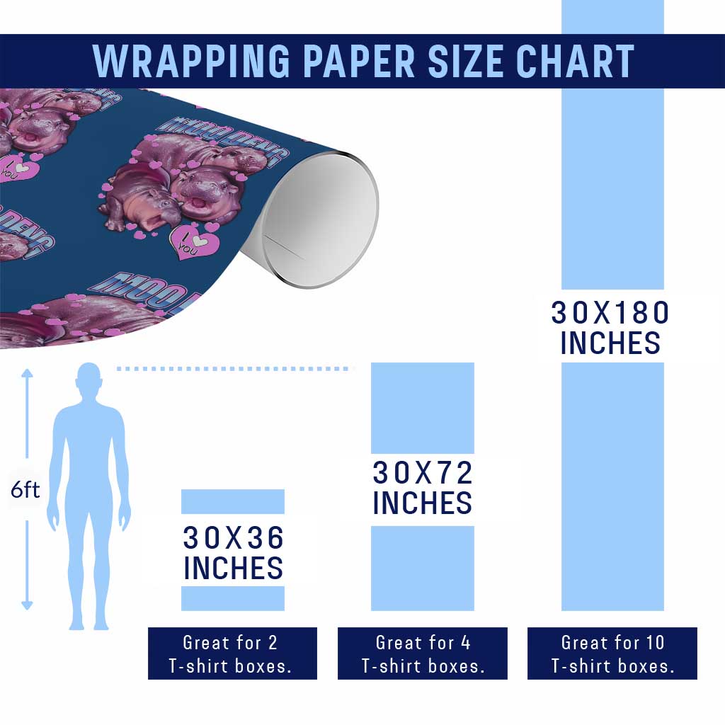 Baby Hippo Moo Deng Wrapping Paper Roll I Love Moo-Deng I Heart You Cute Pygmy Hippopotamus TS02 Print Your Wear