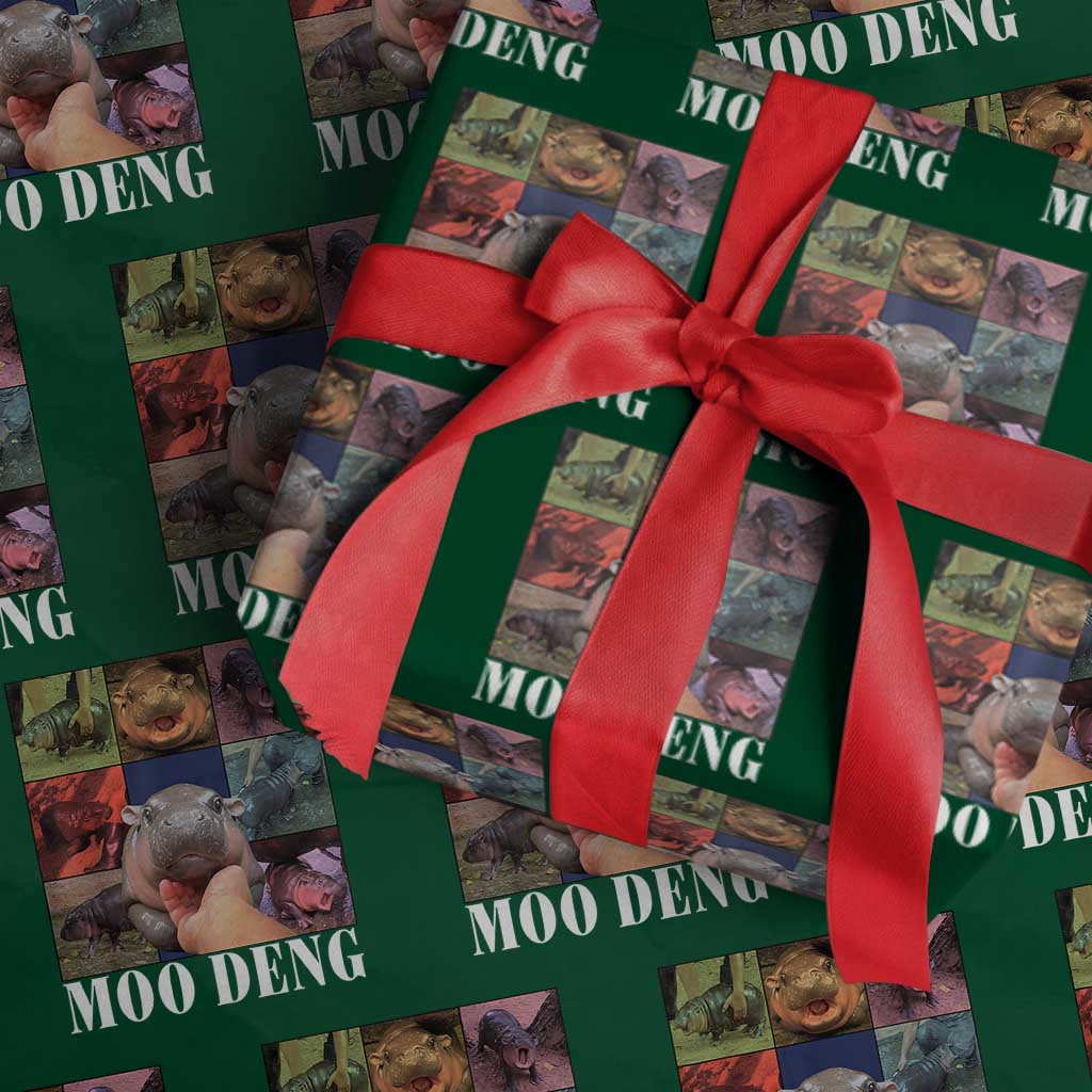 Baby Hippo Moo Deng Wrapping Paper Roll Pygmy Hippo Cute Zoo For Family TS02 Green Print Your Wear