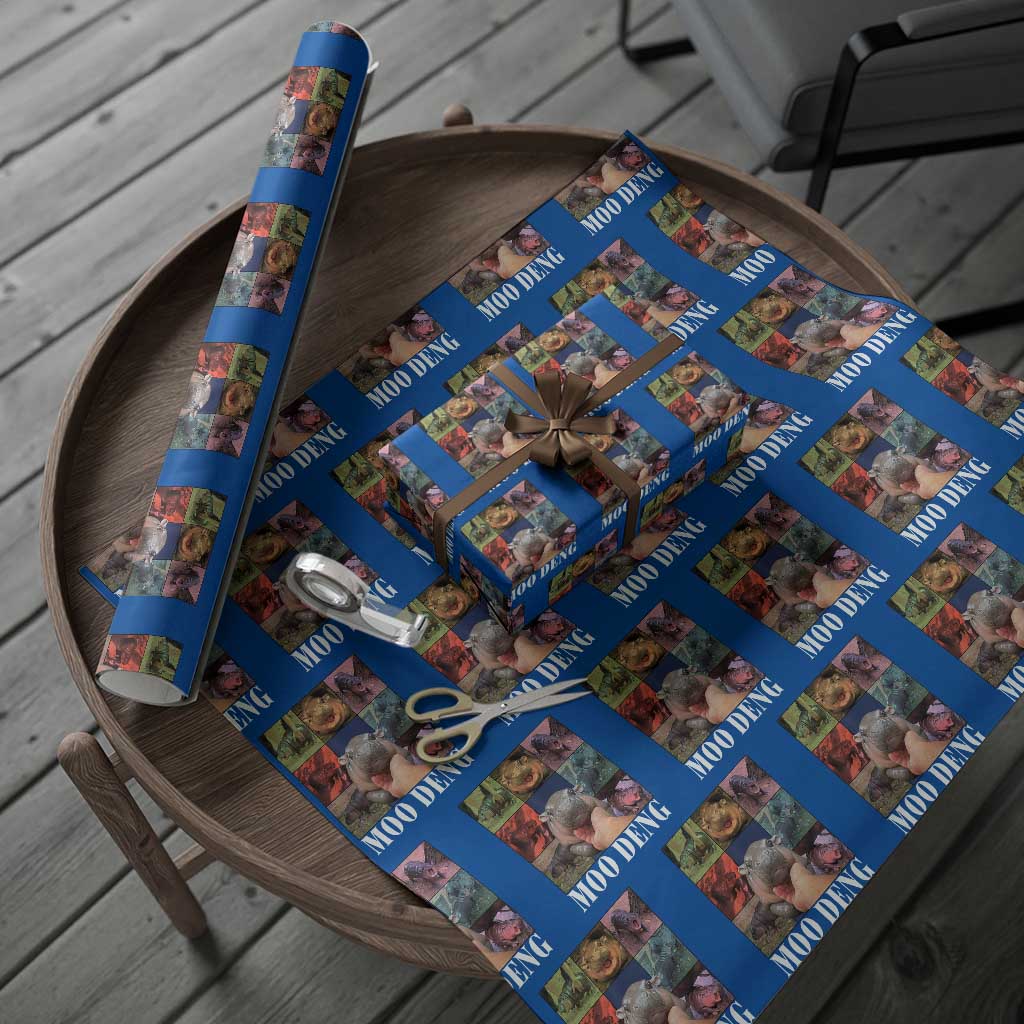 Baby Hippo Moo Deng Wrapping Paper Roll Pygmy Hippo Cute Zoo For Family TS02 Blue Print Your Wear