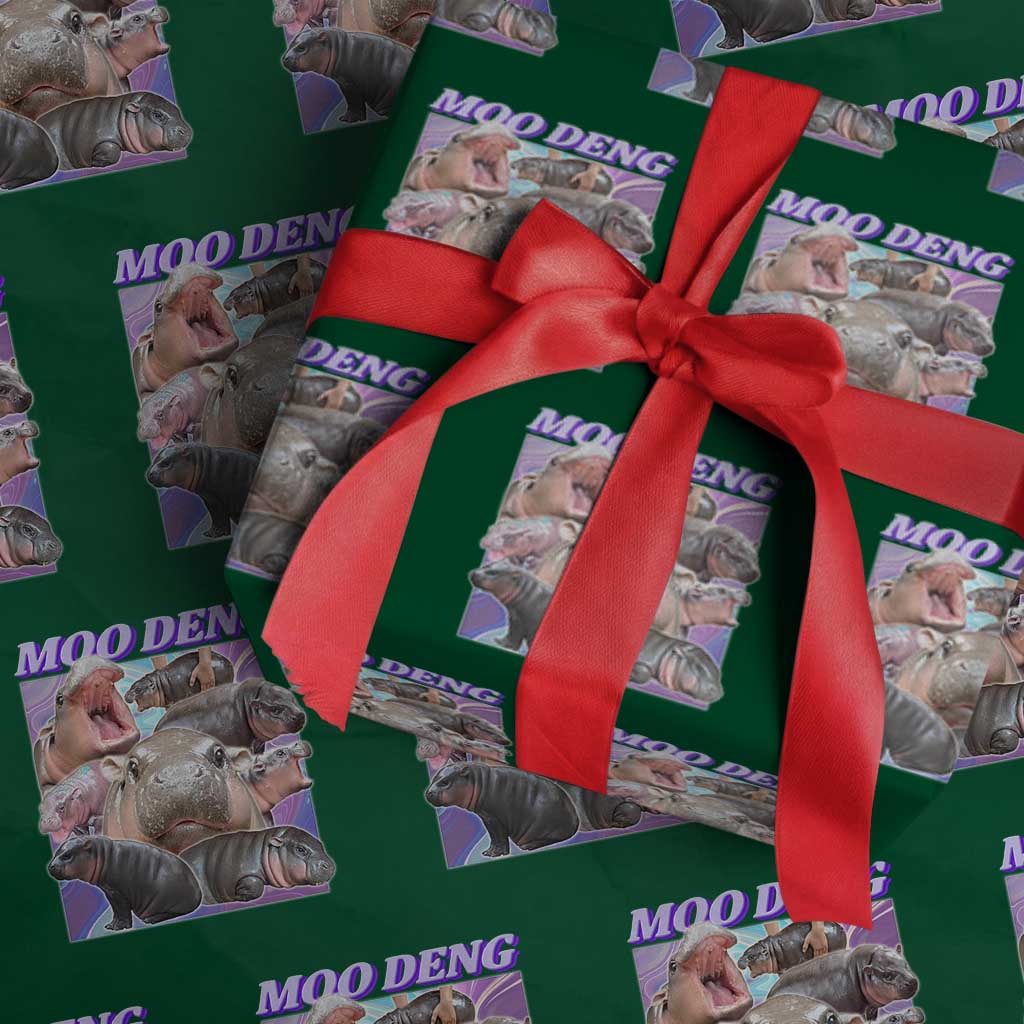 Baby Hippo Moo Deng Wrapping Paper Roll The Famous Cute Pygmy Hippopotamus TS02 Green Print Your Wear