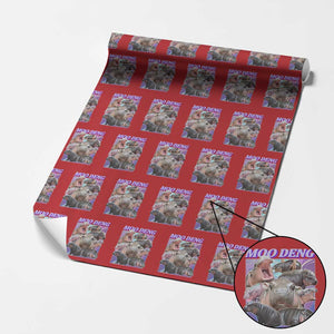 Baby Hippo Moo Deng Wrapping Paper Roll The Famous Cute Pygmy Hippopotamus TS02 Red Print Your Wear