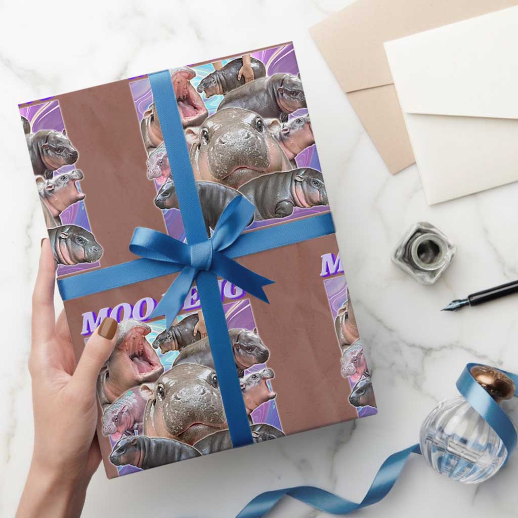 Baby Hippo Moo Deng Wrapping Paper Roll The Famous Cute Pygmy Hippopotamus TS02 Mocha Print Your Wear