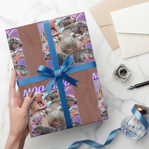 Baby Hippo Moo Deng Wrapping Paper Roll The Famous Cute Pygmy Hippopotamus TS02 Mocha Print Your Wear