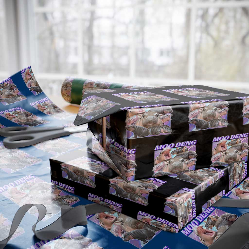 Baby Hippo Moo Deng Wrapping Paper Roll The Famous Cute Pygmy Hippopotamus TS02 Black Print Your Wear