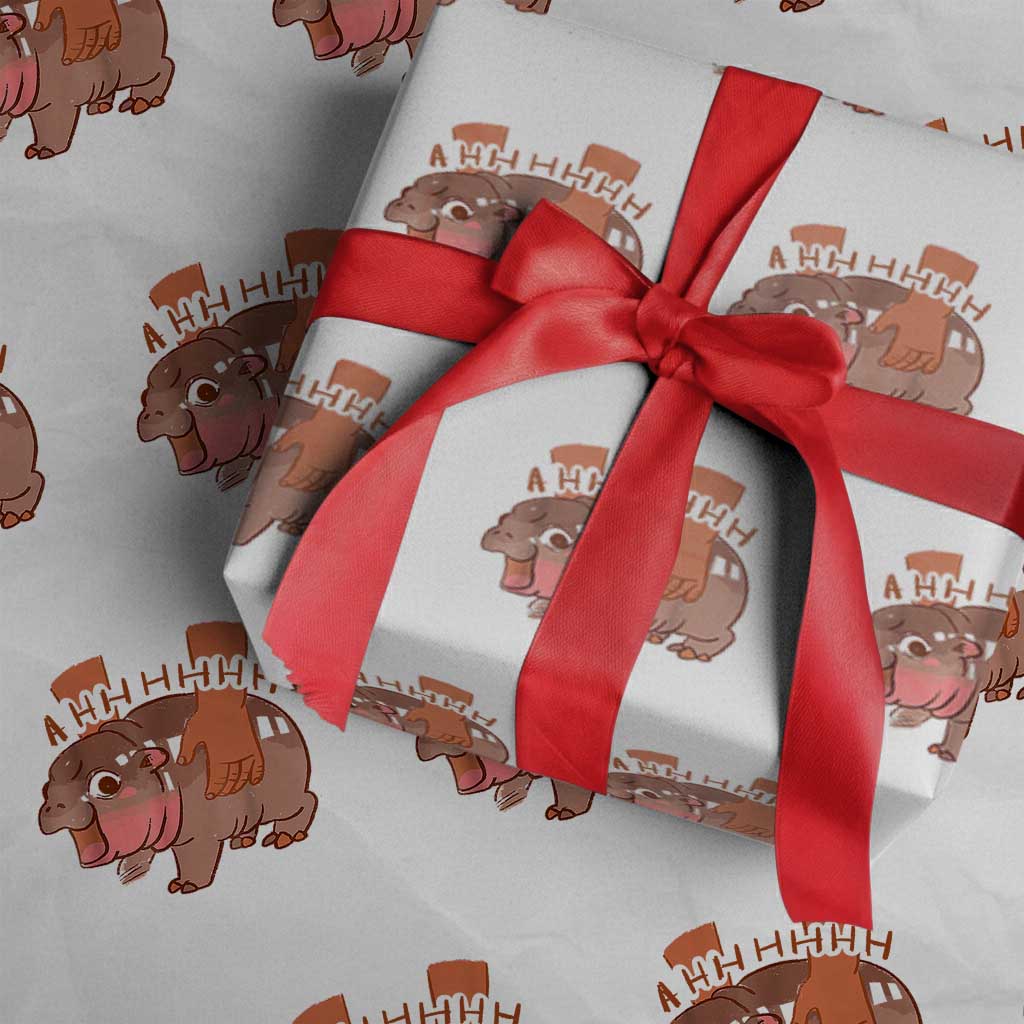 Baby Hippo Moo Deng Wrapping Paper Roll Bouncy Pig in Thai Picture The Cute Pygmy Hippopotamus TS02 White Print Your Wear