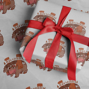 Baby Hippo Moo Deng Wrapping Paper Roll Bouncy Pig in Thai Picture The Cute Pygmy Hippopotamus TS02 White Print Your Wear
