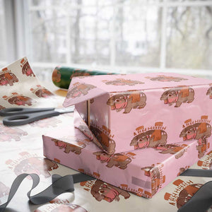 Baby Hippo Moo Deng Wrapping Paper Roll Bouncy Pig in Thai Picture The Cute Pygmy Hippopotamus TS02 Light Pink Print Your Wear