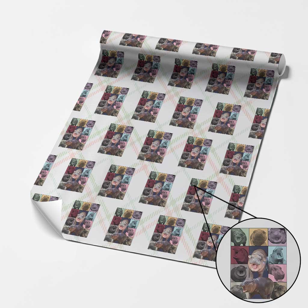 Baby Hippo Moo Deng Tour Wrapping Paper Roll Bouncy Cute Pygmy Hippopotamus TS02 Christmas Plaid Print Your Wear