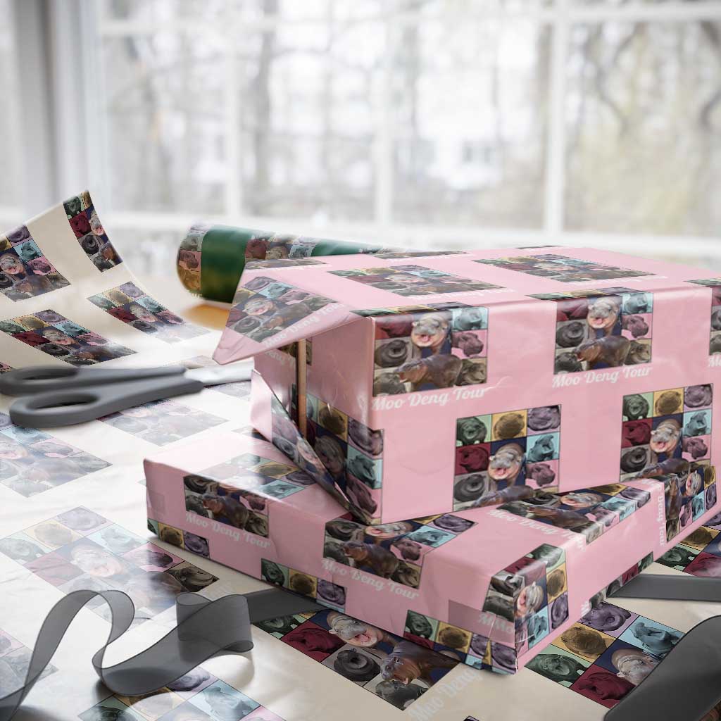 Baby Hippo Moo Deng Tour Wrapping Paper Roll Bouncy Cute Pygmy Hippopotamus TS02 Light Pink Print Your Wear