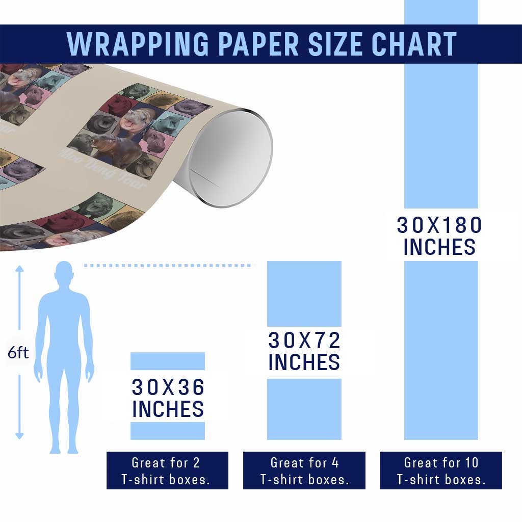 Baby Hippo Moo Deng Tour Wrapping Paper Roll Bouncy Cute Pygmy Hippopotamus TS02 Print Your Wear